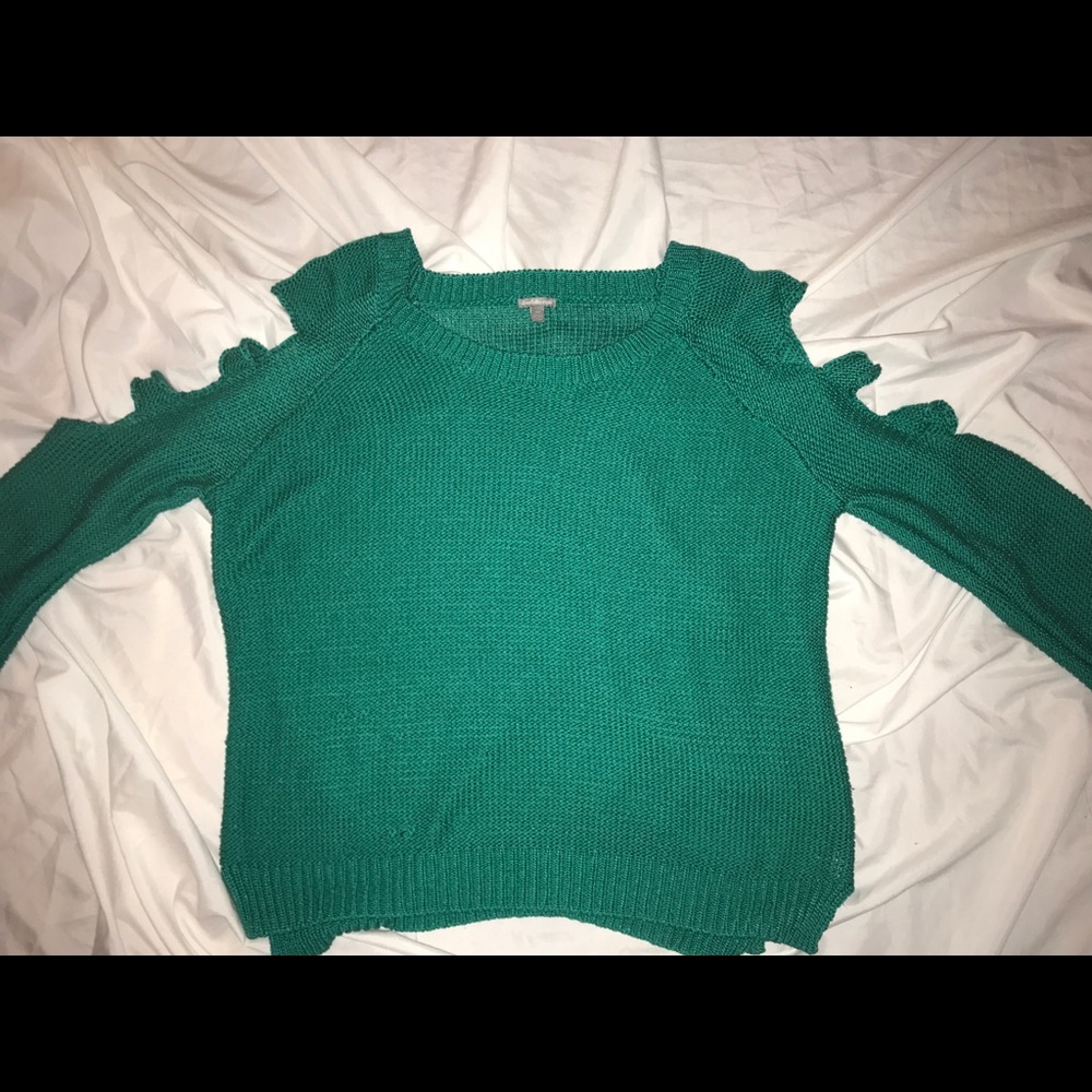 Green distressed sweater